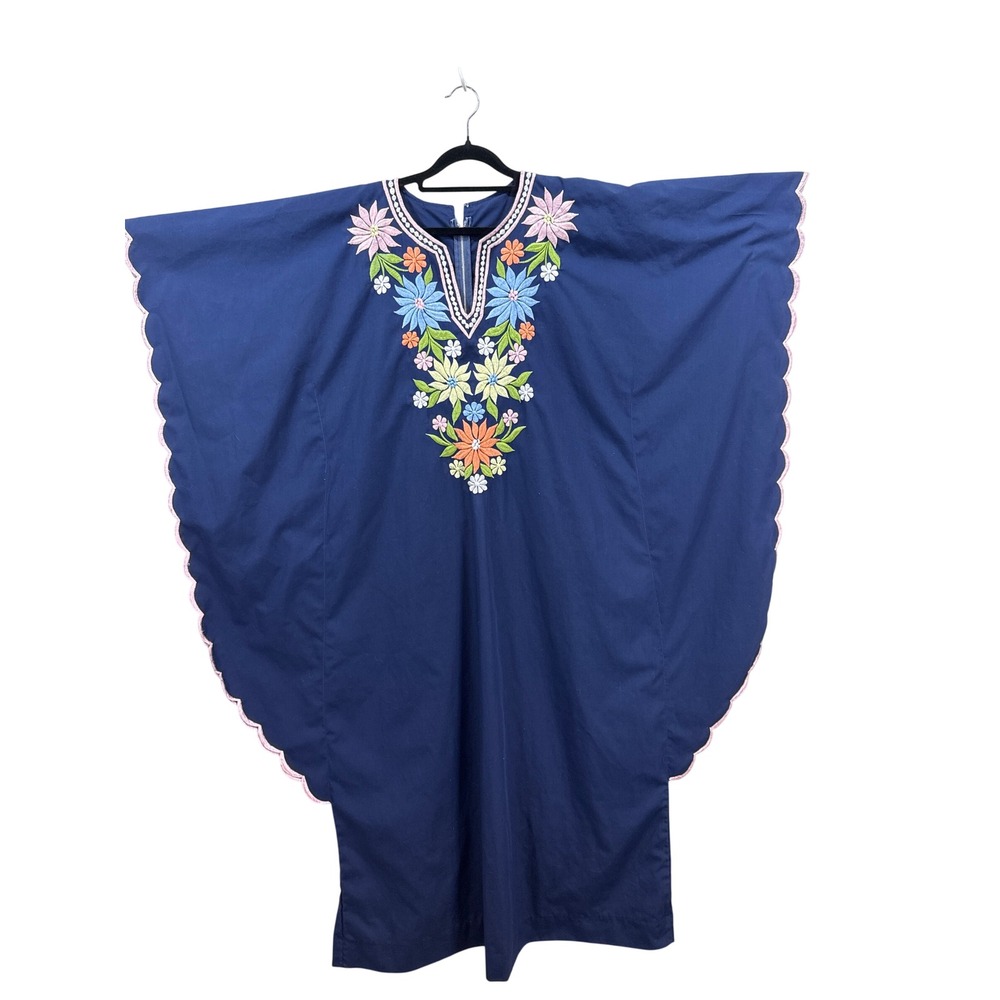 Vintage S.M. Collection Embroidered Floral Batwing Caftan Kaftan Muumuu Dress 12